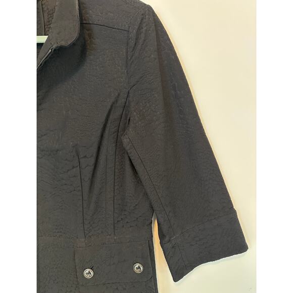 St John Embossed Textured Blazer Jacket Zip Front 1/2 Sleeve Pockets Black Sz 10 - Picture 9 of 15